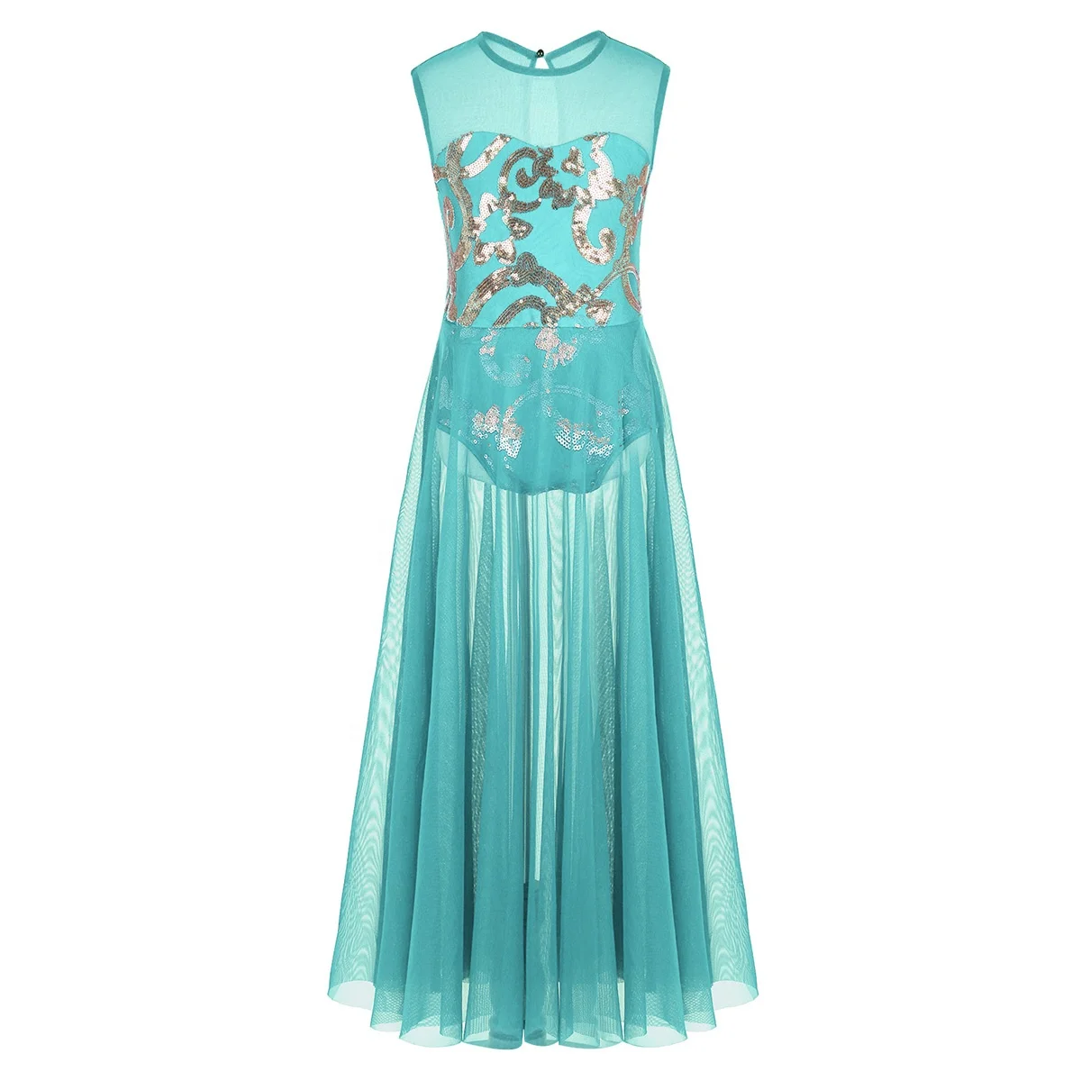 Girls Performance Wear Sleeveless Floral Sequins Tank Leotard Maxi Skirt Celebration Of Spirit Praise Lyrical Dance Dress