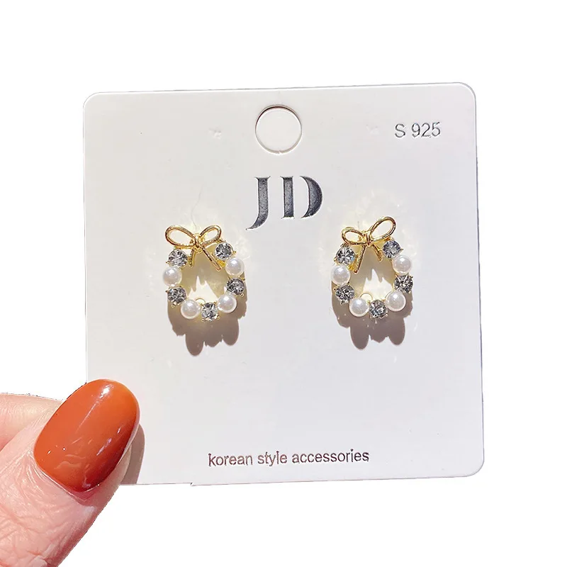 
Korean version of INS 925 Silver Earrings Simple tassel Pearl Butterfly Geometric shape earrings 