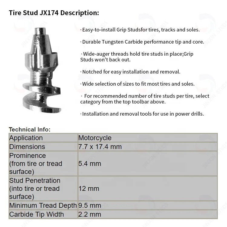 JX174 Grip Ice Racing Snow Tire Studs For bicycle /Car /Tractor