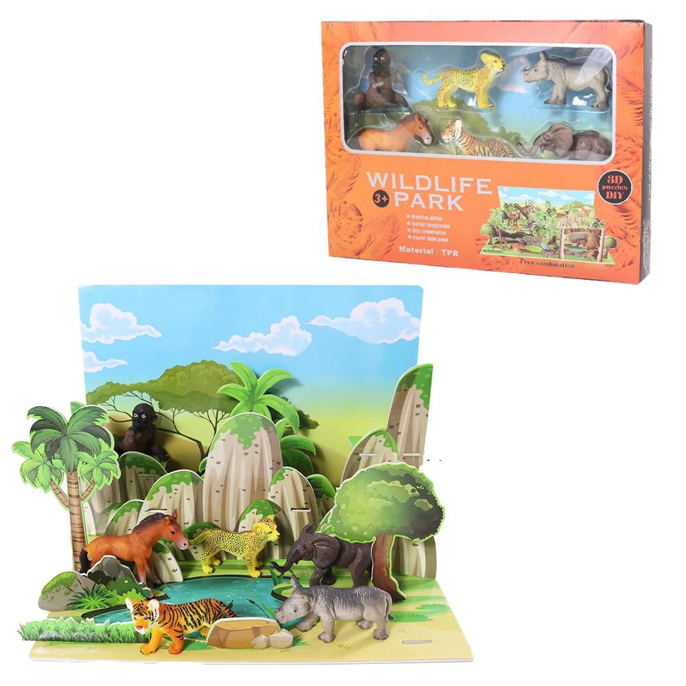 Kids kindergarten art and craft game toy DIY zoo park with tpr animal