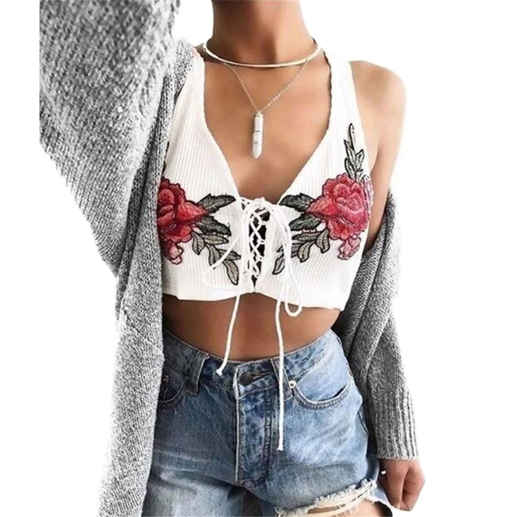 
2020 summer vest hot selling sexy V-neck lace embroidered vest 