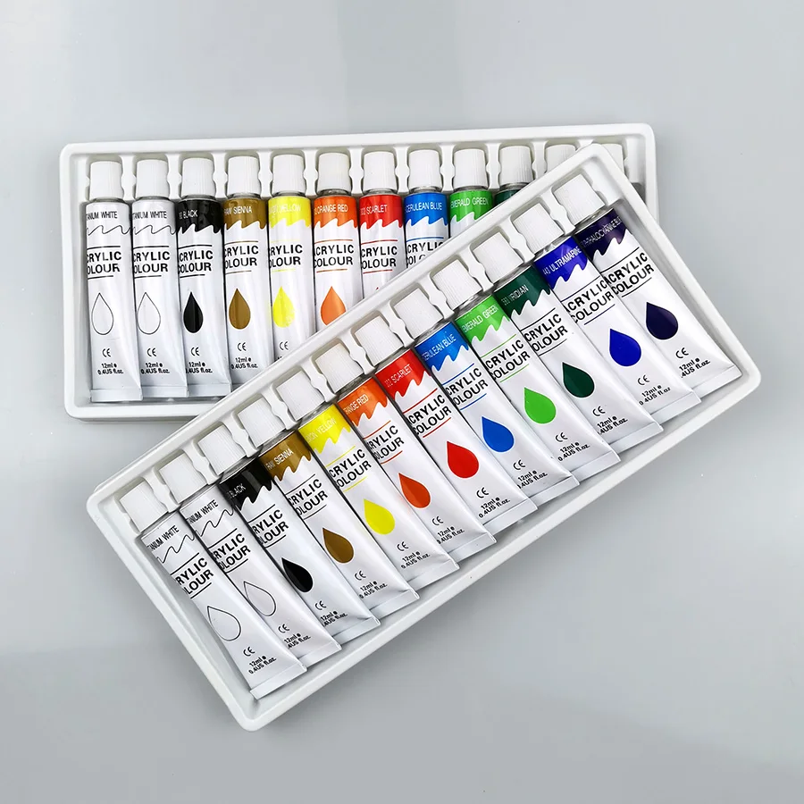 Ready to ship Non Toxic 12ml 12 Colors Acrylic Paint for Promotion