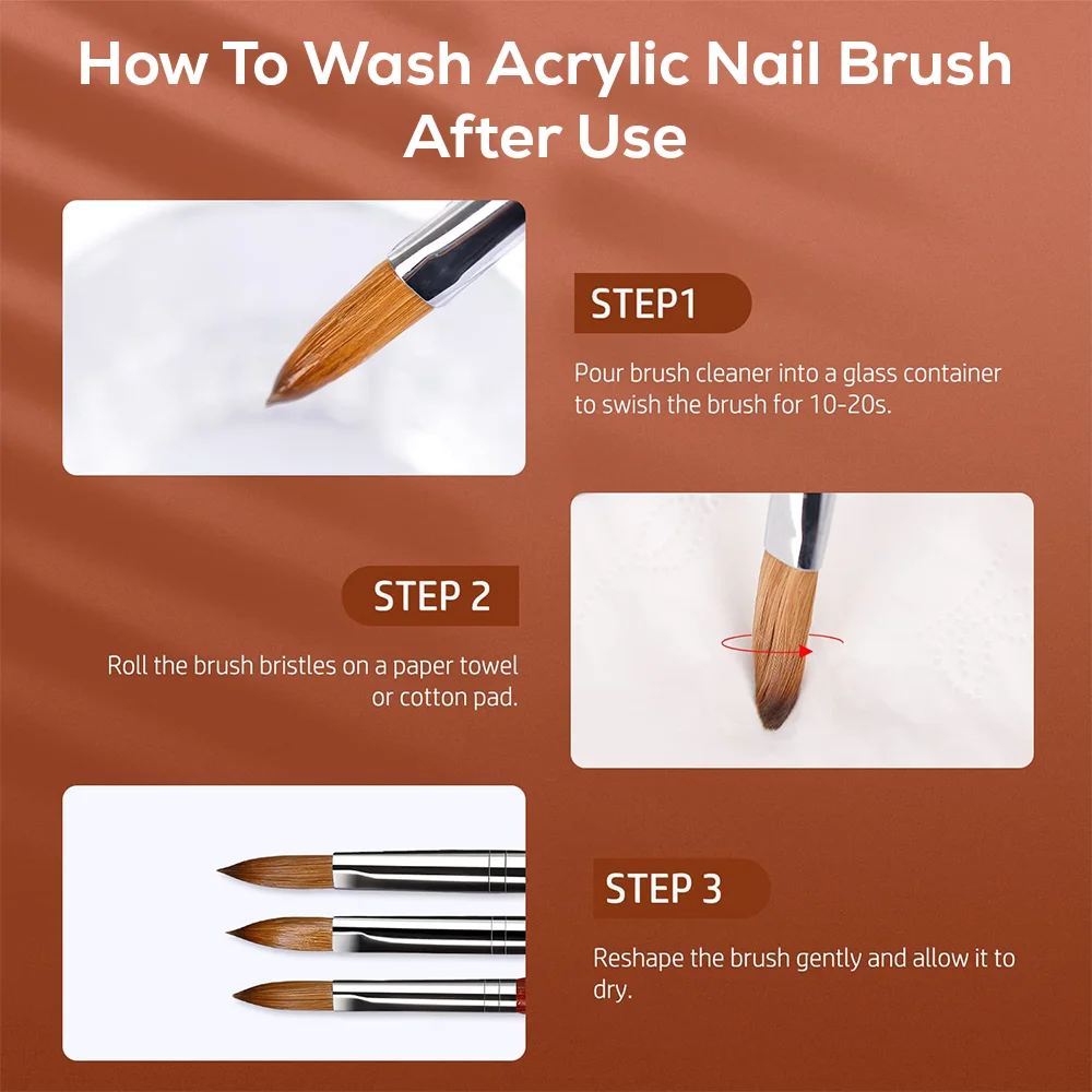 Wholesale Different Size 100% Kolinsky 3D Acrylic Nail Art Brush for Manicure Powder Wood Handle Sable Hair Nail Brush