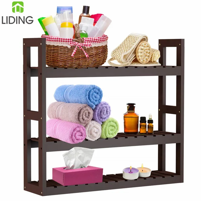 Bamboo Shelf 3-Tier Utility Storage Organizer Plant Stand Towel Holder