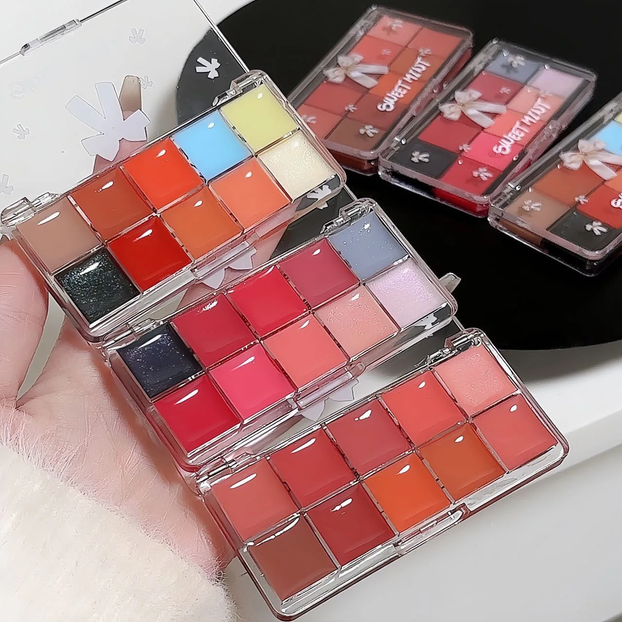 SWEET MINT Makeup Lip Gloss Moisturizing Long-lasting Watery Mirror Lip Tint Color Mixed Jelly Lipstick Palette