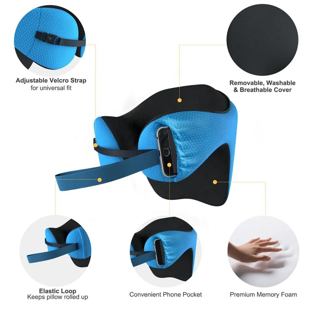 Patent 6-in-1 Memory Foam Travel Pillow with Detachable Hood Adjustable Airplane Pillow Hot sale Car Headrest Pillow Custom