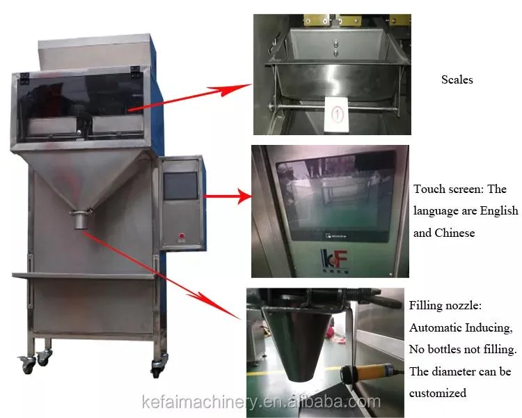 KEFAI Cheap Sample Machine Semi Automatic 2 Head Double Hopper 2KG Granule Weighing Filling Machine
