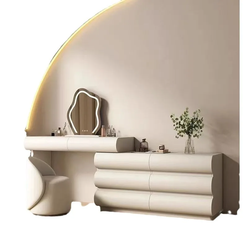 Scandinavian Chic Solid Wood Dressing Table Cream Wind Bedroom Makeup Vanity Luxe Lighting Minimalist Ins Master Bedroom Bucket