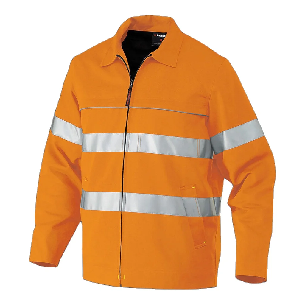 Customized Hi Vis Full Cotton Orange Work Wear Jacket men