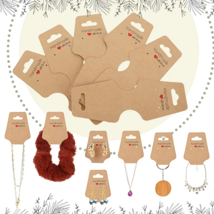 100PCS Earrings Jewelry Packaging Display Cards Self Adhesive Sturdy Kraft Paper Necklace Holder Cards  for Small Business