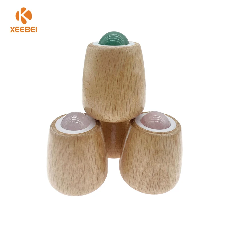 New Style Wooden Handle Jade Roller Ball Facial Skin Massage Jade Ball Roller Custom Logo Anti-aging Jade Face Massager Roller