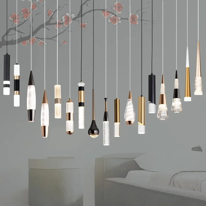 Luxury Nordic Long Line Restaurant Light Popular Bedroom Living Room Background Wall Single Head LED crystal hanging