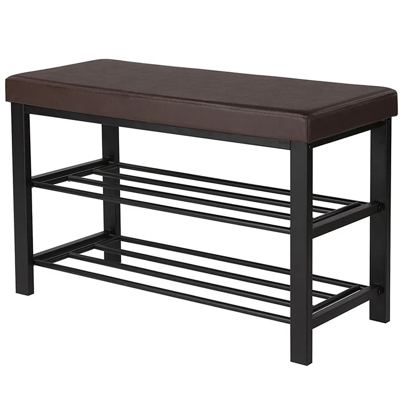 Customized Modern PVC Leather Metal Folding Bench Shoe rack for Living Room