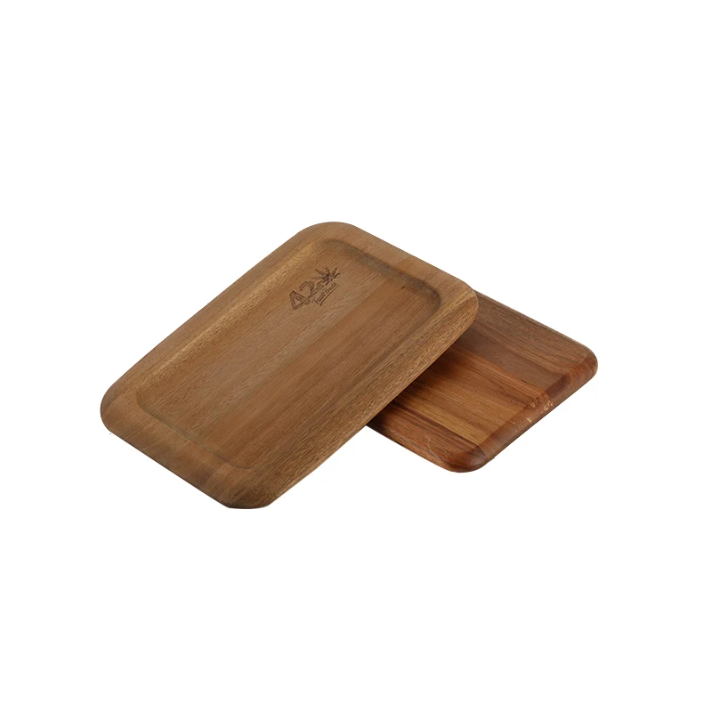 Wholesale Custom Logo Acacia Wood Beach Wood Smoking Tobacco  Serving Rolling Cigarette Wood Rolling Tray