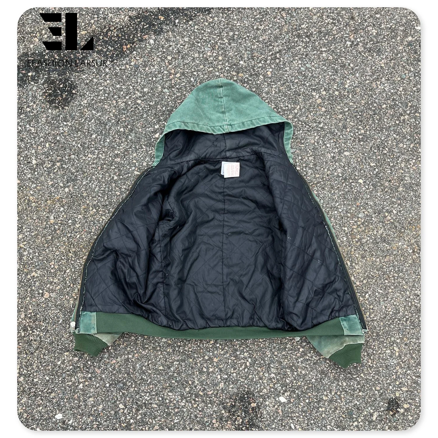 LARSUR Custom distress wash heavy duck canvas work jacket with lined vintage faded worker hooded jacket chore jacket coat hoodie