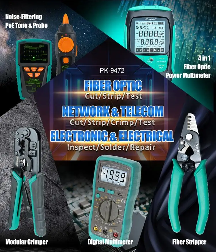 telecommunications and network toolkit PK-9472G for Fiber Optic Cable Telecommunications Network Inspection and Maintenance