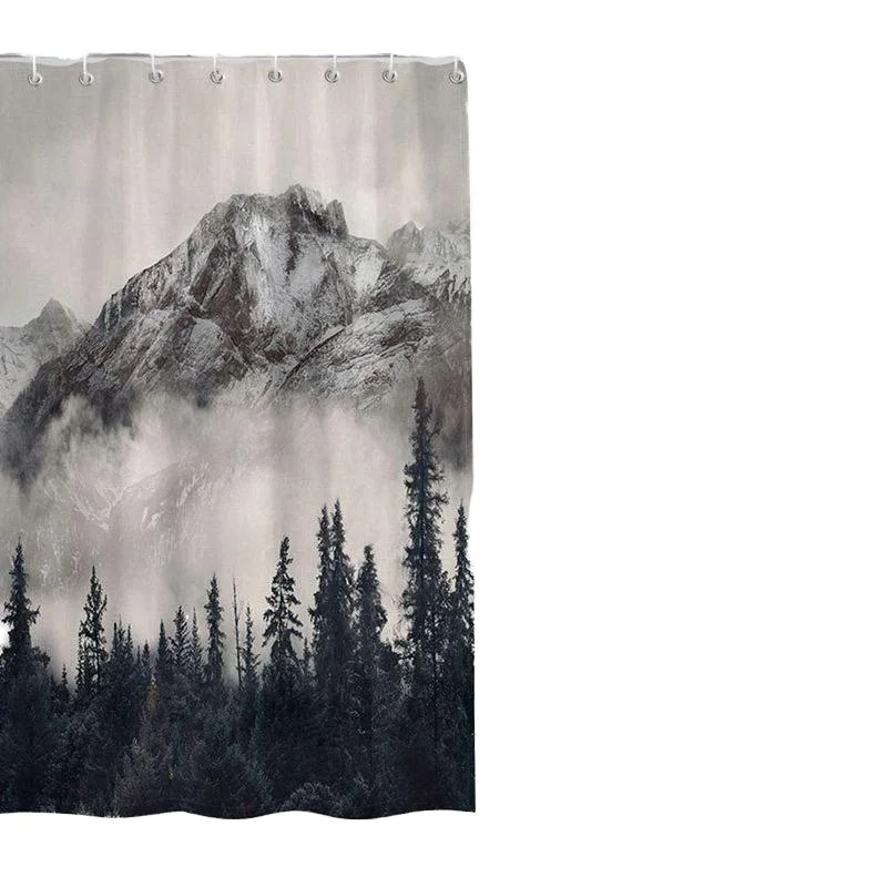 Wholesale ready to ship modern mountain tree waterproof bath fabric 3d print forest shower curtain bathroom