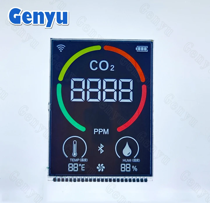 OEM Customized LCD Screen Panel 4 Digit TN VA Negative Black Custom 7 Segment LCD for CO2 Meter Monitor
