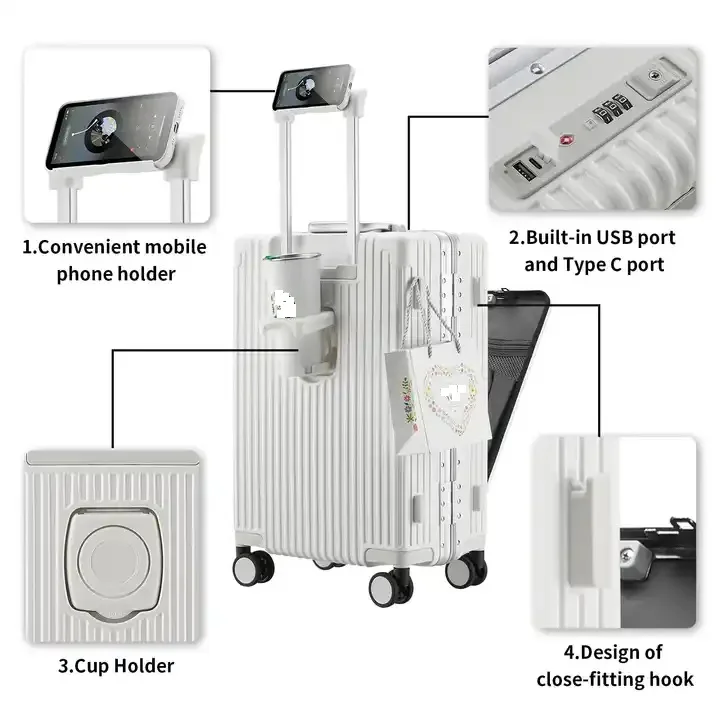 July PC Carry On Luggage with Spinner Wheels Aluminum Framed Carry On Suitcase with Front Open Laptop Compartment Pocket
