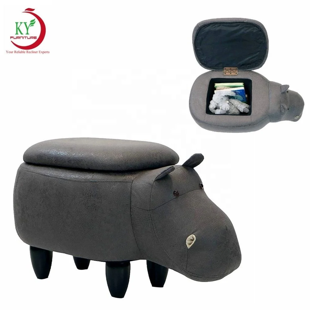JKY Furniture Leather Animal Stool Ottoman Seat Footstool Storage with 4 Wooden Legs