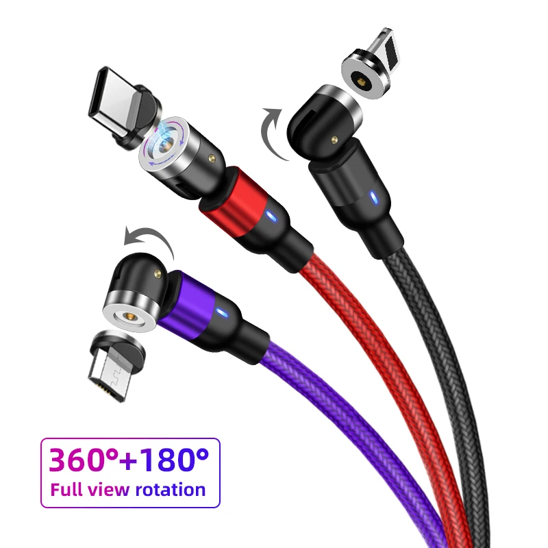  На складе 3. Зарядное устройство usb 3ft/6.6ft Новый 3 в 1 вращаться на 540 градусов Магнитный кабель USB форме буквы L магнитное зарядное адаптер объектива для камер Micro IOS