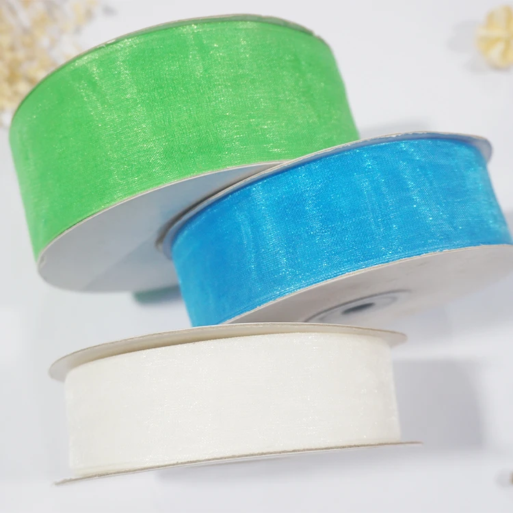 Custom Hologram Sheer Chiffon Silk White Pink Yellow Organza Ribbon For Wedding Bouquets Wrapping