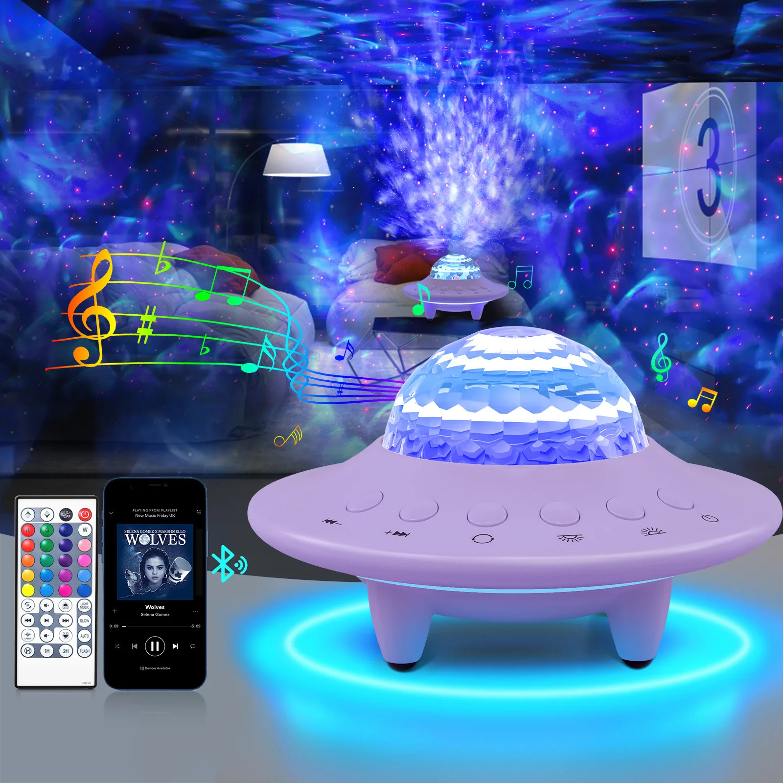 Starry Night Light Projector With Remote Control Aurora Projector For Holidays