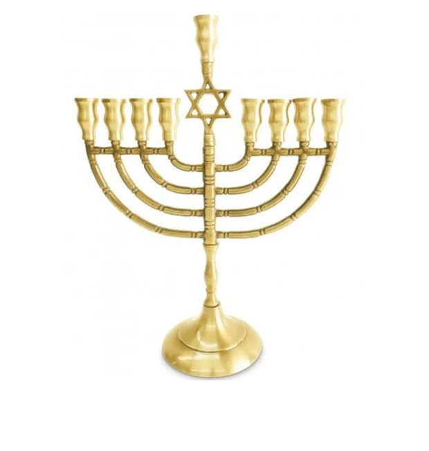 Metal Gold Chanukah Menorah With Star of David Judaica Candle Stand For Religious Festive Decoration 9 Arms Hanukkah Menorah
