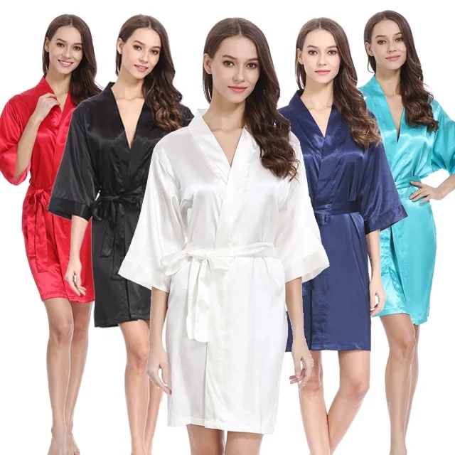  High quality Silk satin robe colorful kimono women wedding bride bridesmaid short sleeping