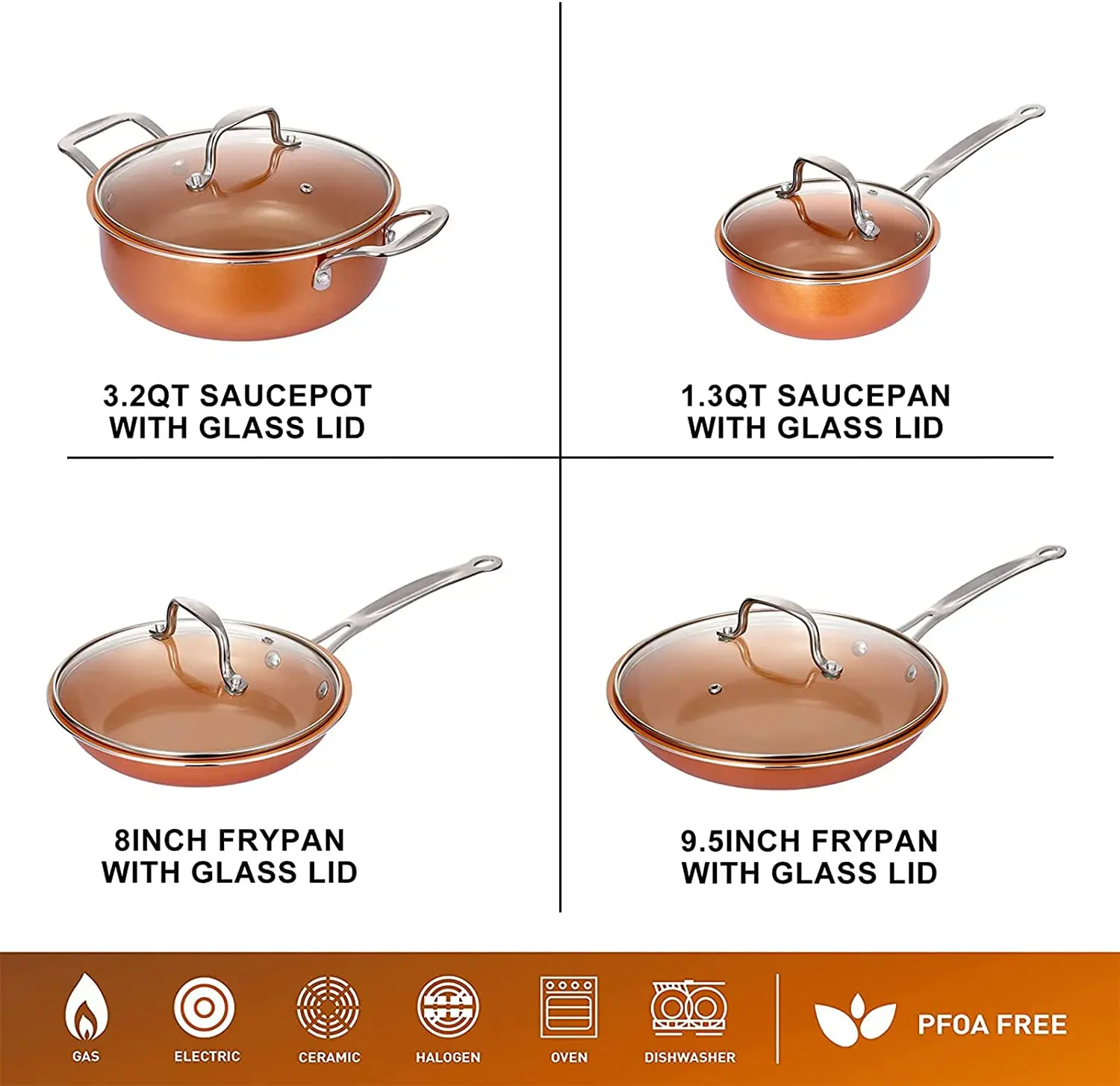 138230  8 piece non-stick pan set Aluminum pan set a glass lid  pot cooker kitchen cooking pan and pot cooker set