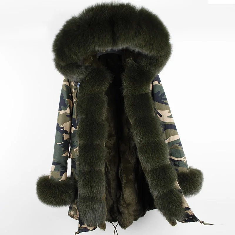 Rex Rabbit Fur Coat Women Super Large Fox Fur Collar Casual Medium Long Coat