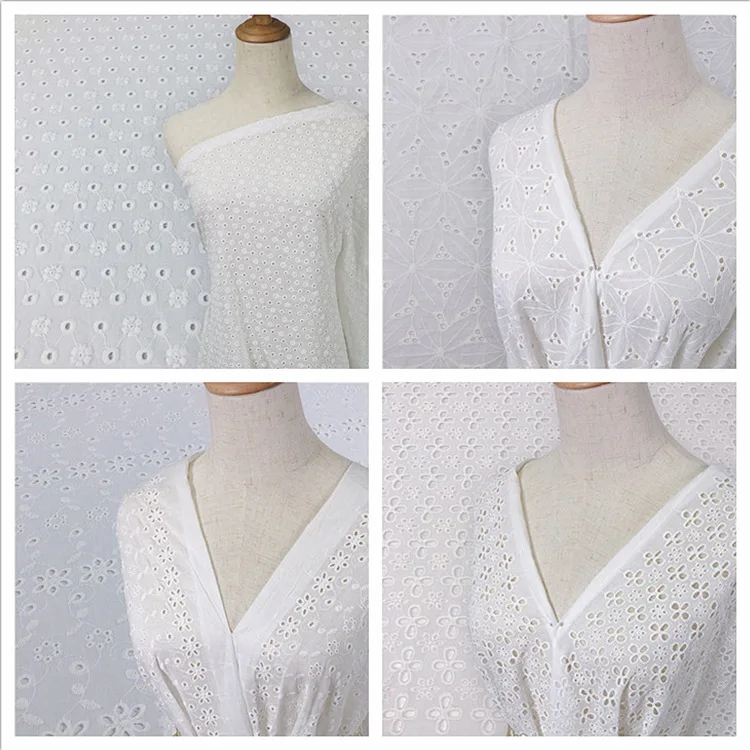 Latest design french cotton eyelet fabric custom design embroidery cotton lace fabric