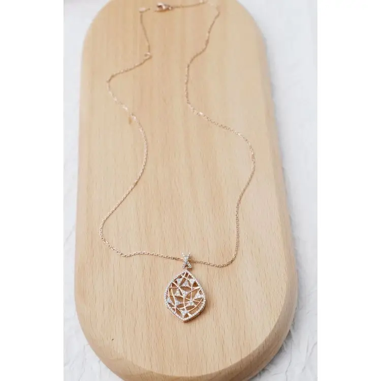 Factory Direct Jewelry Necklace Mesh Design High-End Elegant Diamond Encrusted Teardrop Ladies Pendant