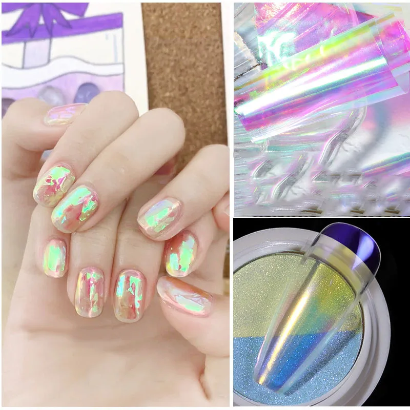 Foil Nail Art Transfer Sticker Foil Set Colorful Nail Foil Thin Iridescent Cellophane for Manicure Nail Art Decoration
