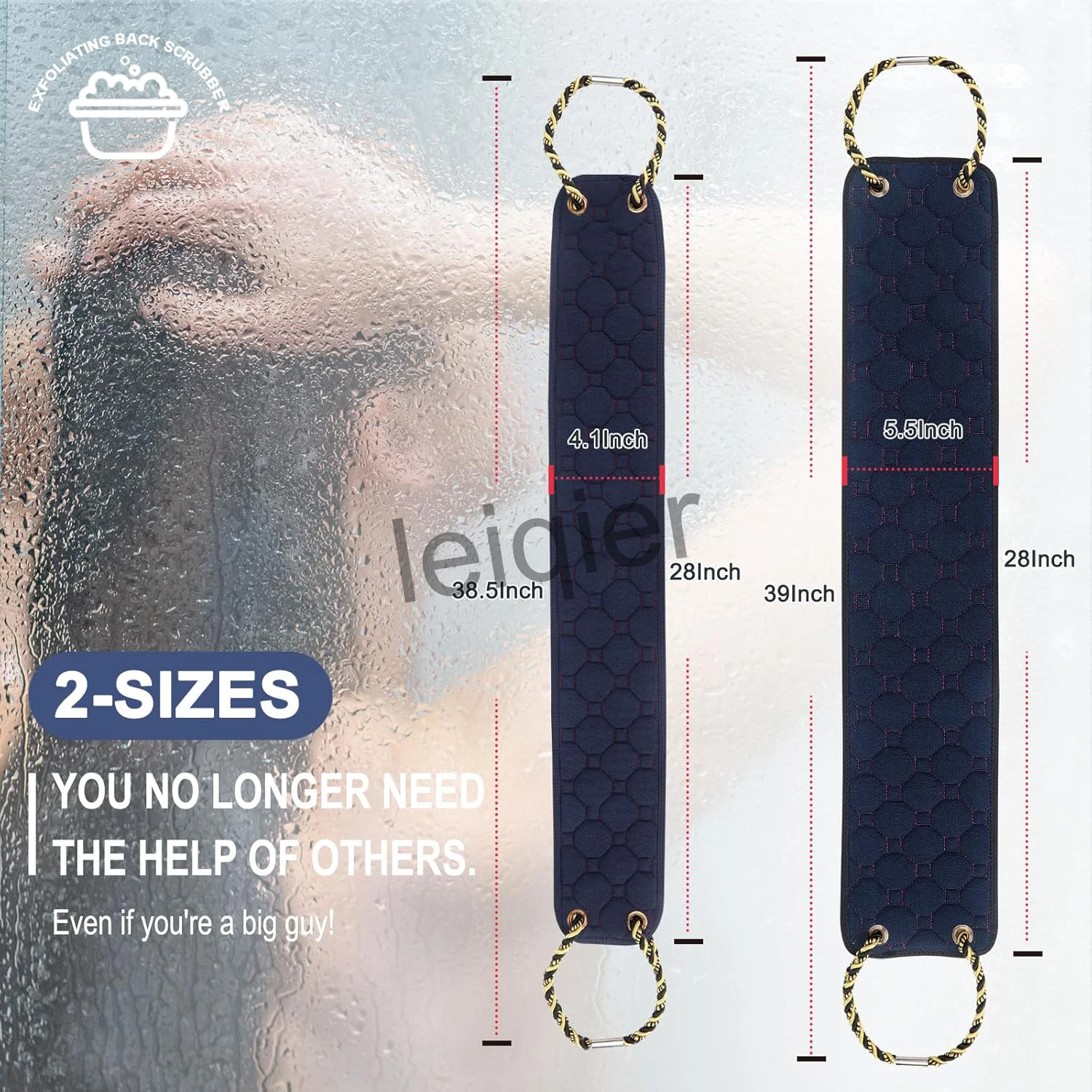 Custom Logo Exfoliating Back Scrubber with Handles Double-Sided Back Exfoliator Body Scrub Towel Exfoliating Washcloth