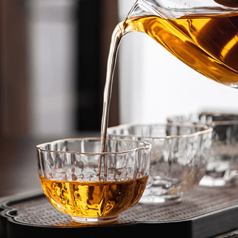 Hand Made Fancy Design Gold Rimmed Japanese Style Sake Glass Cup Tea Glasses Hammered