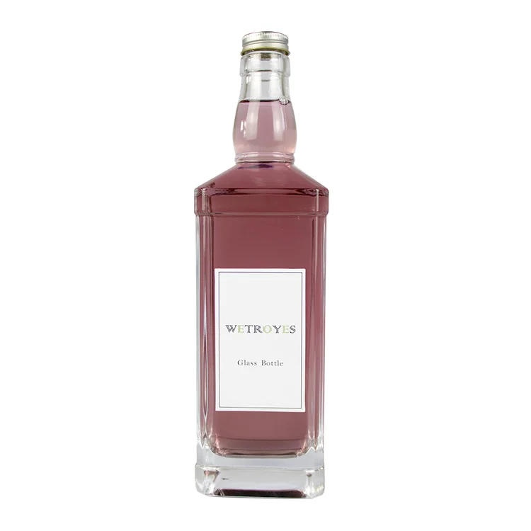 Square 650ml Glass Liquor Bottle with Screw Cap for Vodka Gin Whisky Tequila
