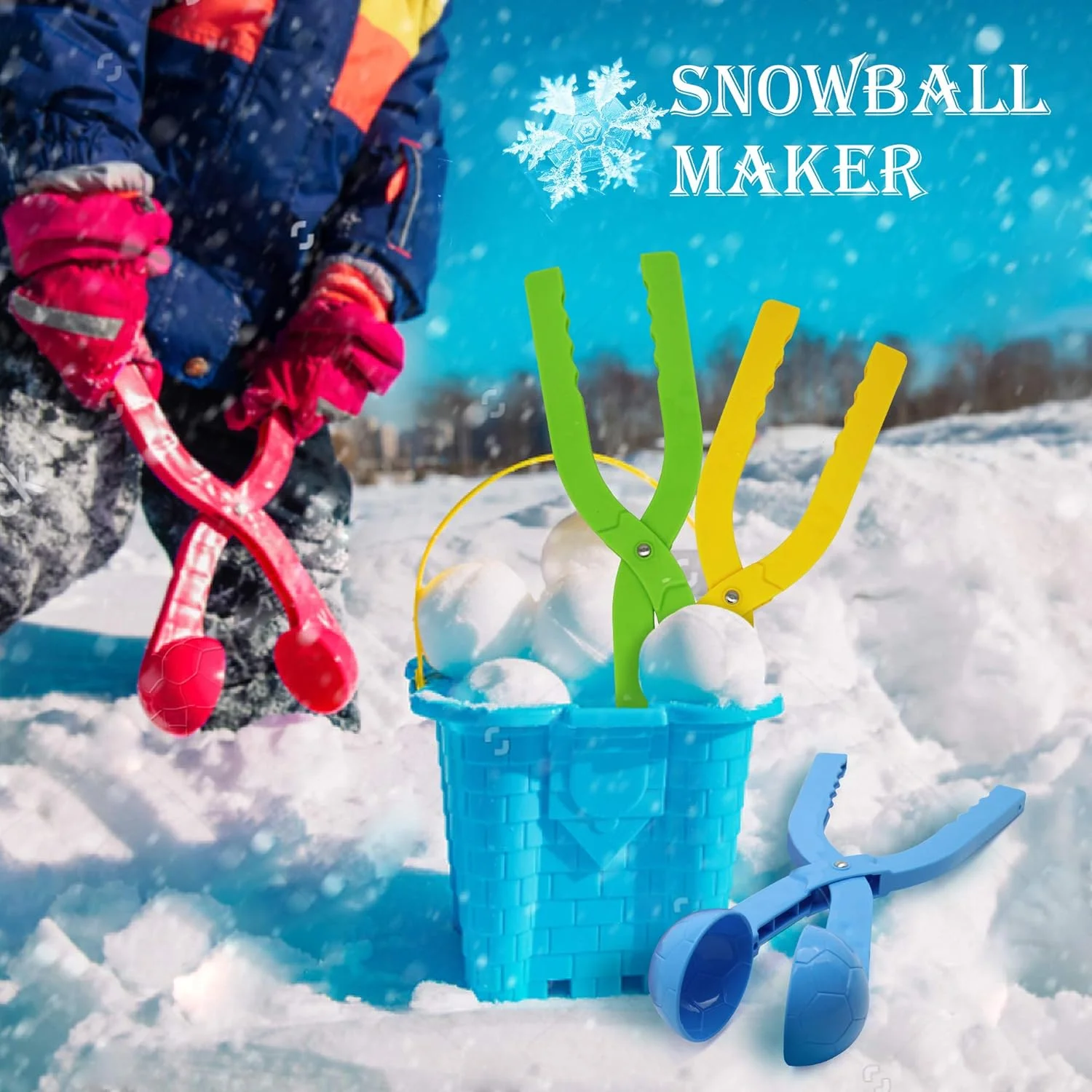 ET Snowball Maker Toy Winter Snow Sled Outdoor Snow Ball Makers Toys Kit for Kids Removable Snow Clip Toys for Boys Girls