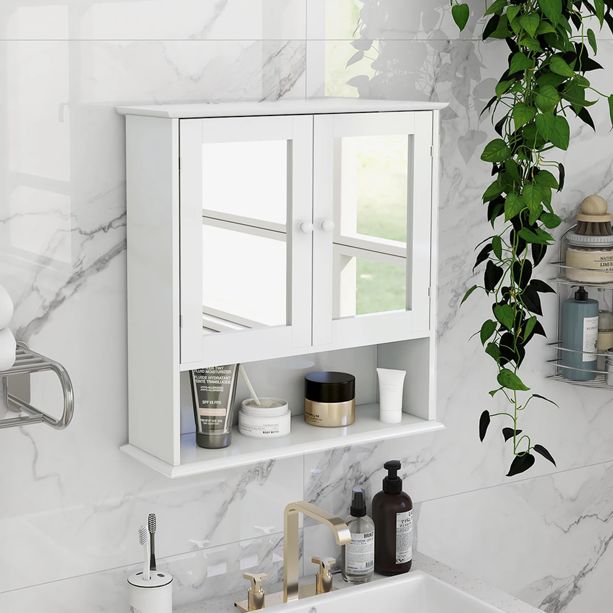 Bathroom Furniture MDF Wall Mounted Bathroom Storage Mirror Cabinet With Shelves