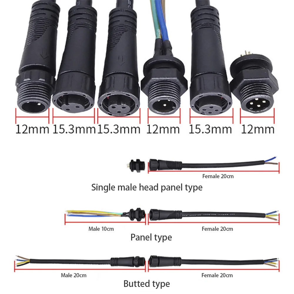 M12 M16 Waterproof extension Cable LED Strip Light Connector 2/3/4/5PIN waterproof head #AWG22/20/18