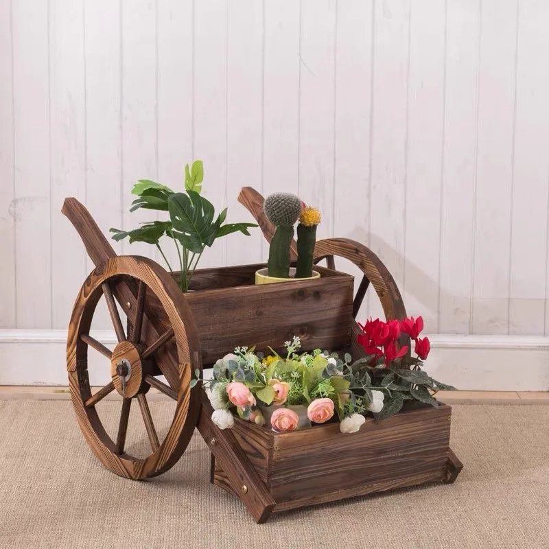 Индивидуальный домашний садовый декор плантатор деревянный цветок тележка половина ствол