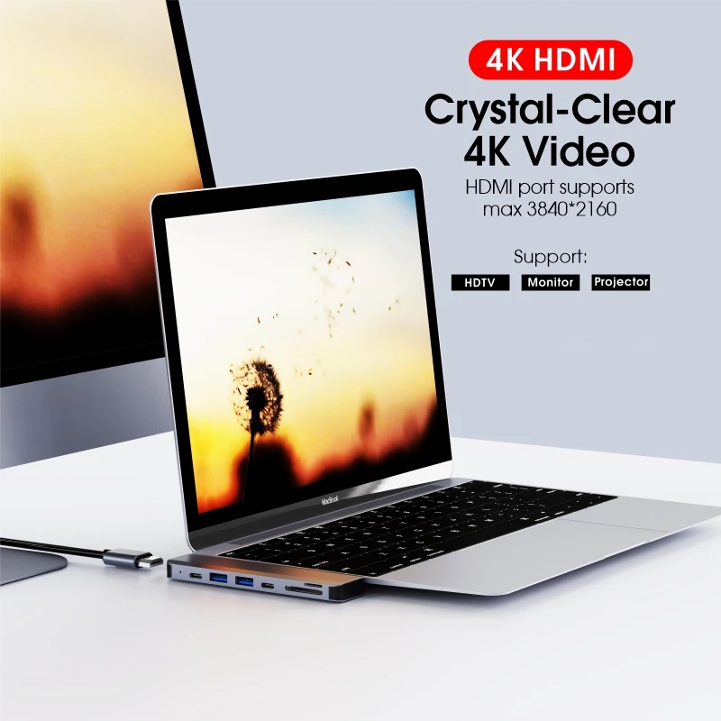 New 10 Port type c hub usb 3.0 otg hub 4K HDTV-compatible SD TF card reader for macbook pro air laptops usb c hubs