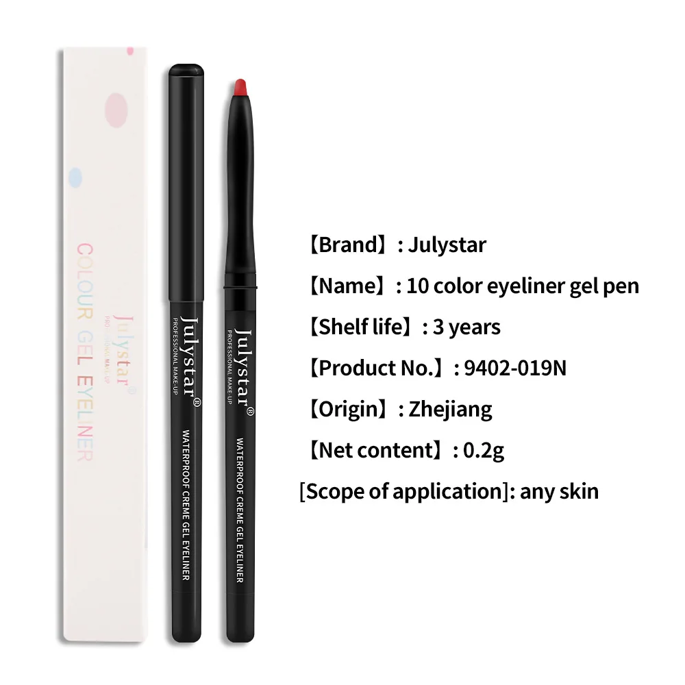10 colors Colorful Eyeliner Crayon Private Label Waterproof Creamy Gel Eyeliner Pencil