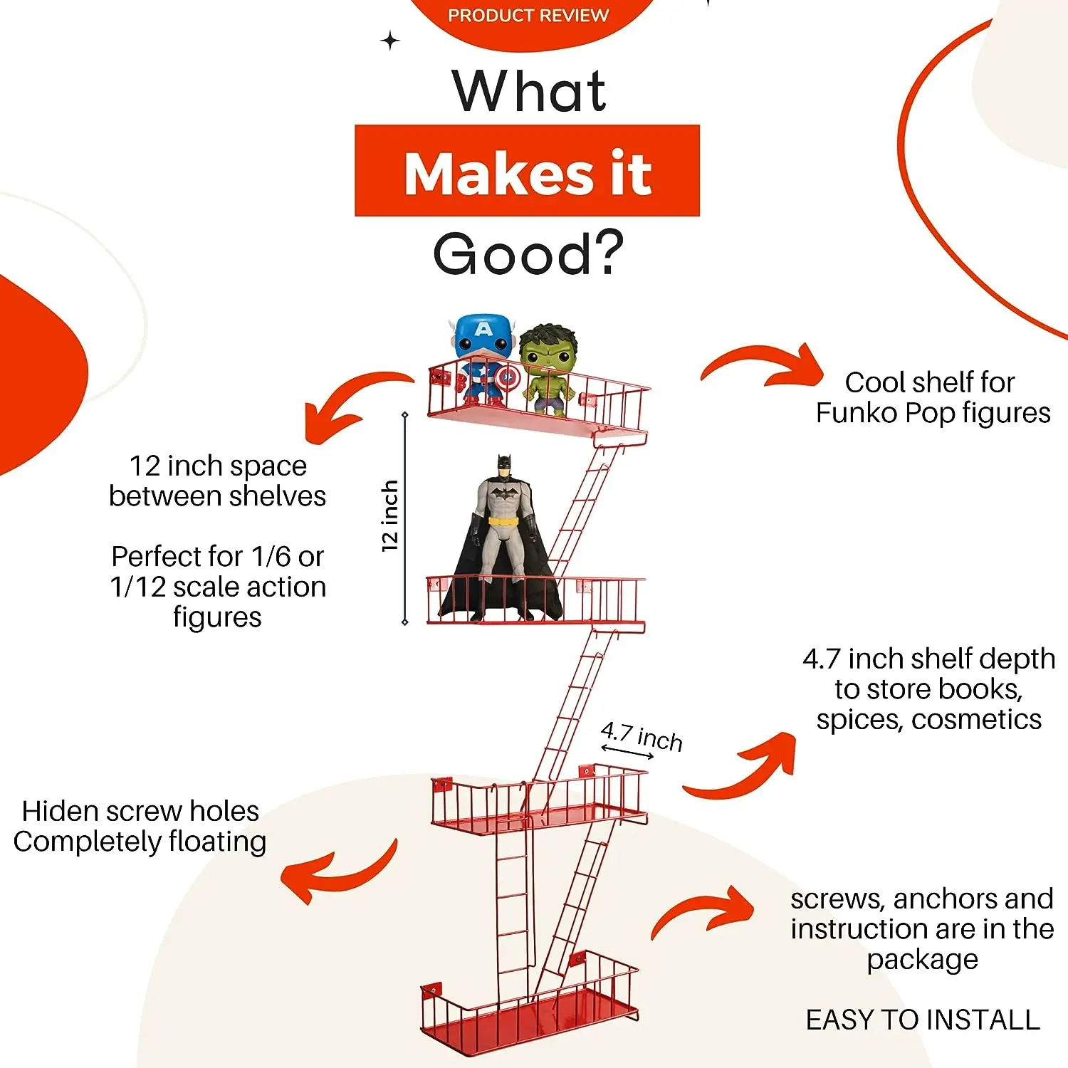 4 Tier Wall Mounted Metal Floating Display Shelves Wall Fire Escape Ladder for Home Decor