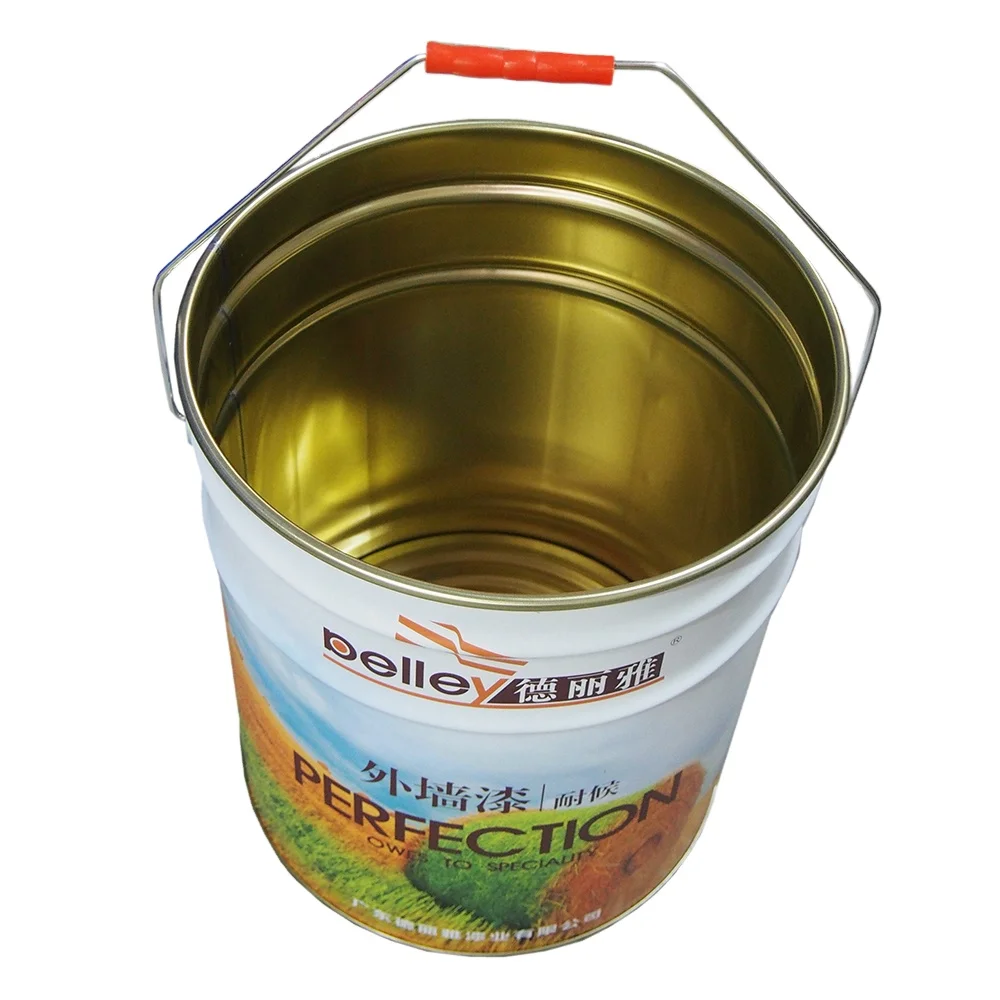 2022 Customized  10/15/18/20 liters white round epoxy floor paint tin can with handle with inner gold lacquered