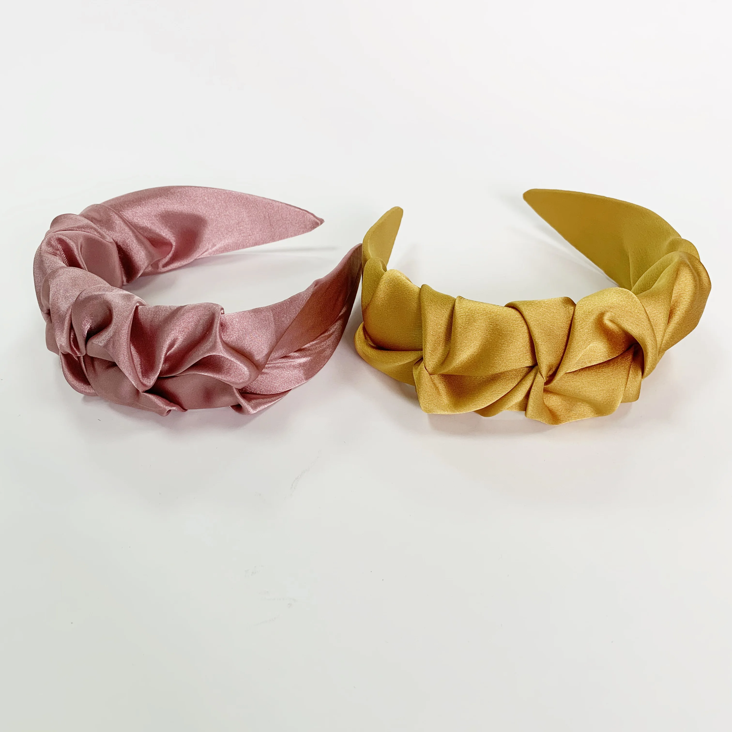 Factory Custom Design Good Quality Hairband Women 2021 Popular Pleated Flowers Shape Pink Wide Satin Silk Headband