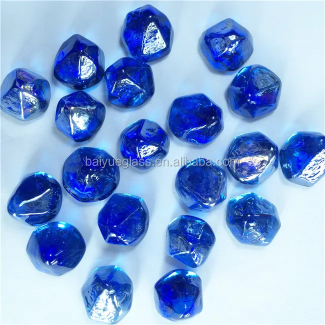 10lb 1 inch Diamonds Fire Glass for Gas Fire Pit Fireplace, Propane Fire Pit(Cobalt Blue Luster)
