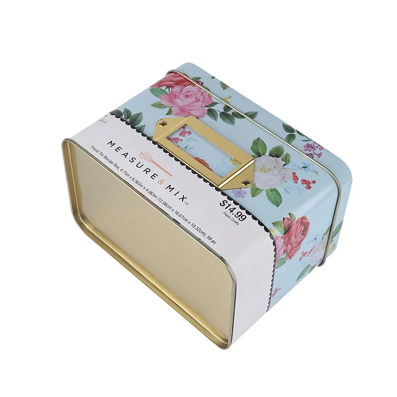 Rectangle Kitchen Metal Recipe Organization Box with Cards and Dividers