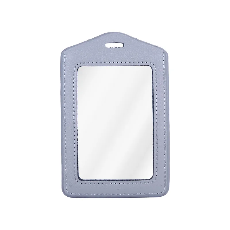 Factory Genuine Leather Double-sided Transparent Work Permit Card Cover ID Badge Bank Card Holder with Nylon Lanyards