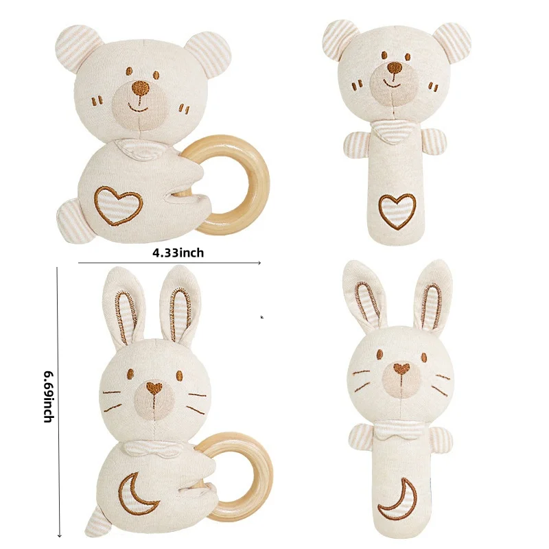 Newborn Baby Wooden Ringing Bell Baby Comfort Toy Rag Doll Rattle Set Early Educational Toy